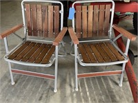 2 redwood folding chairs