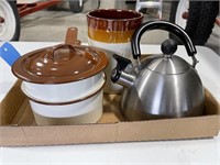Tea kettle, granite double boiler, more