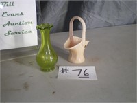 Westmoreland Glass Almond Basket, Green Vase