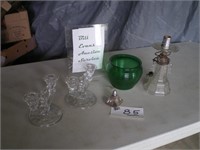 Glassware: Candlesticks, Vase, Lamp Base, Shaker