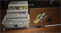 Plano tackle box with tackle, Sound Bend reel, Sur