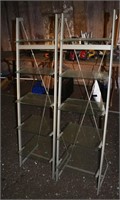 2 aluminum and glass shelving units; as is
