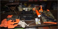 Collection of hunting and shooting supplies: foldi