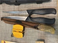 3 Filet knives and Sharpener
