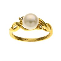 18K Gold Over Silver Pearl Ring-SZ 7