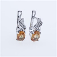 Orange Sapphire & Zircon Sterling Silver Earrings