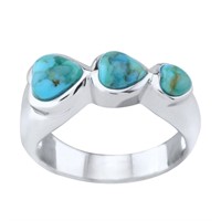 Silver Heart Shaped Turquoise Band Ring-SZ 6
