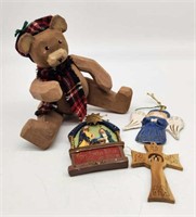 Christmas Bear and Three Religious Theme Ornaments