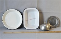 Pewter Butter Dish, Pewter Plate and Enamel Ware