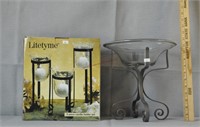 Hand Blown Bowl W/ Stand & Candle Holder Set