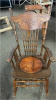 Oak Pressed Rocking Chair with tooled leather seat