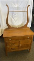 Antique Oak Wash Stand Cabinet with Towel Rack