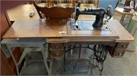 Honeymoon Treadle Sewing Machine in Oak Cabinet