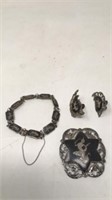 Siam Sterling Brooch, Bracelet and earring set