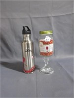 country style wine glass, and water bottle
