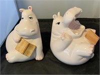 Fitz & Floyd Pink Hippo Bookends