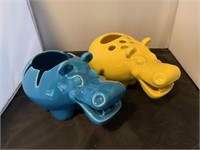 Blue Ceramic Hippo and Yellow Vohann of Calif.