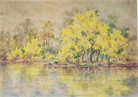 John Mather (1848 - 1916) Golden Wattle on River