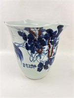 Chinese Ceramic Blue & White Rooster Vase