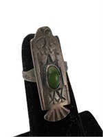Handmade Etched Eagle Ring Green Stone