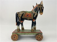 Hand Painted Folk Art Horse on Cart