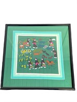Framed Hmong Story Cloth Embroidered Tapestry