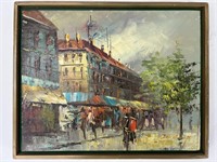 Oil on Canvas City Scene, Signed