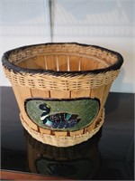 11" Wood and Wicker Basket with Duck (garage)