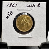 1861 $1 INDIAN PRINCESS GOLD