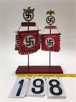 2 German banners on stand 16" tall