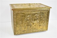 BRASS BOOT BOX WITH EMBOSSED SALOON SCENE