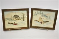 PAIR OF MINATURE WATER COLORS-WINTER IN CANADA