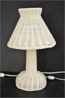 WHITE WICKER LAMP - 15" TALL