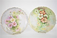 2 HANDPAINTED LACED PLATES BY RUTH FRASER-10.25"