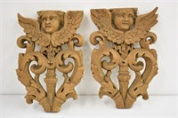 PAIR OF HAND CARVED WOOD CHERUBS PLAQUES