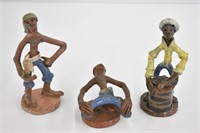 3 CLAY FIGURES - TALL ONES ARE 5.5" - SIGNED