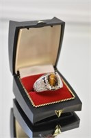 STERLING MANS RING WITH TIGERS EYE - 8.22 GRAMS