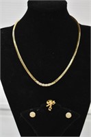 3 PIECES GOLD TONE COSTUME JEWELRY - CHAIN IS 16"