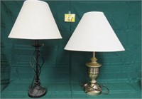 2 Lamps w/ Shades 27" & 30" Tall