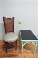 Cane Back Chair & Vintage Table 20"T 25"D 17"W