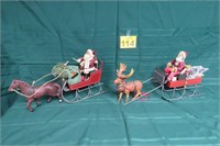 2 Santa Sleighs w/ Horse & Reindeer 20" Long