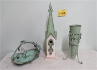 Rustic Basket, Bird House & Vase