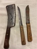Meat cleaver, knife & Hickory knife