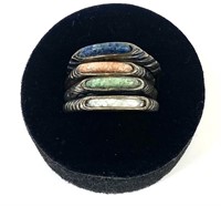 Lot, sterling silver rings with gemstone inlays,