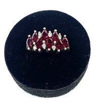 Sterling silver marquise cut ruby cocktail ring