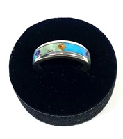 Sterling silver band style ring with turquoise,