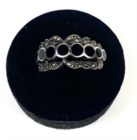 Sterling silver bezel set black onyx ring with