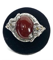 Jai sterling silver cabochon coral ring in tigers
