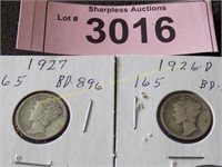 1927, 1926 D Mercury silver dimes