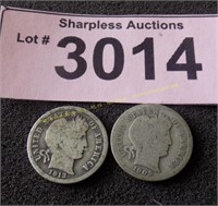 1913, 1905 S Barber silver dimes